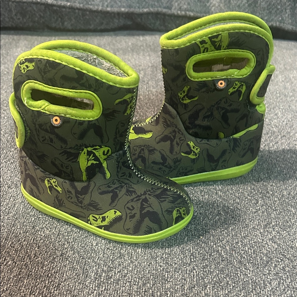 Bogs Green Dinosaur Print Kids Boots